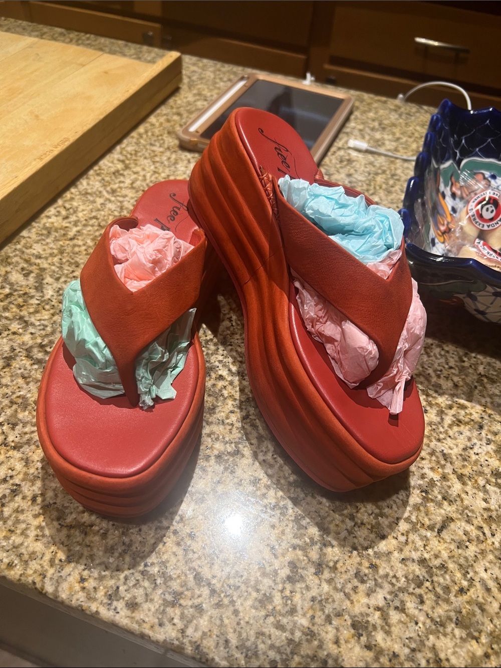 Free People Red Platform Thong Sandals